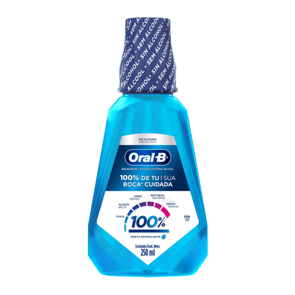 Enjuague Bucal Oral-B 100% Menta Refrescante sin Alcohol 250 ml.