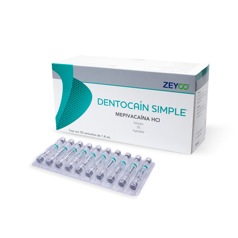 DENTOCAIN SIMPLE MEPIVACAINA 3% SIN VASO CONSTRICTOR CJ. C/50 PZAS.