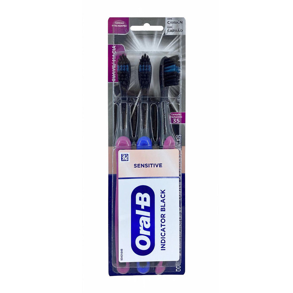 Cepillo de Dientes Oral B Indicator Cerdas Inteligentes con Carbón, 3 Unidades, Negro