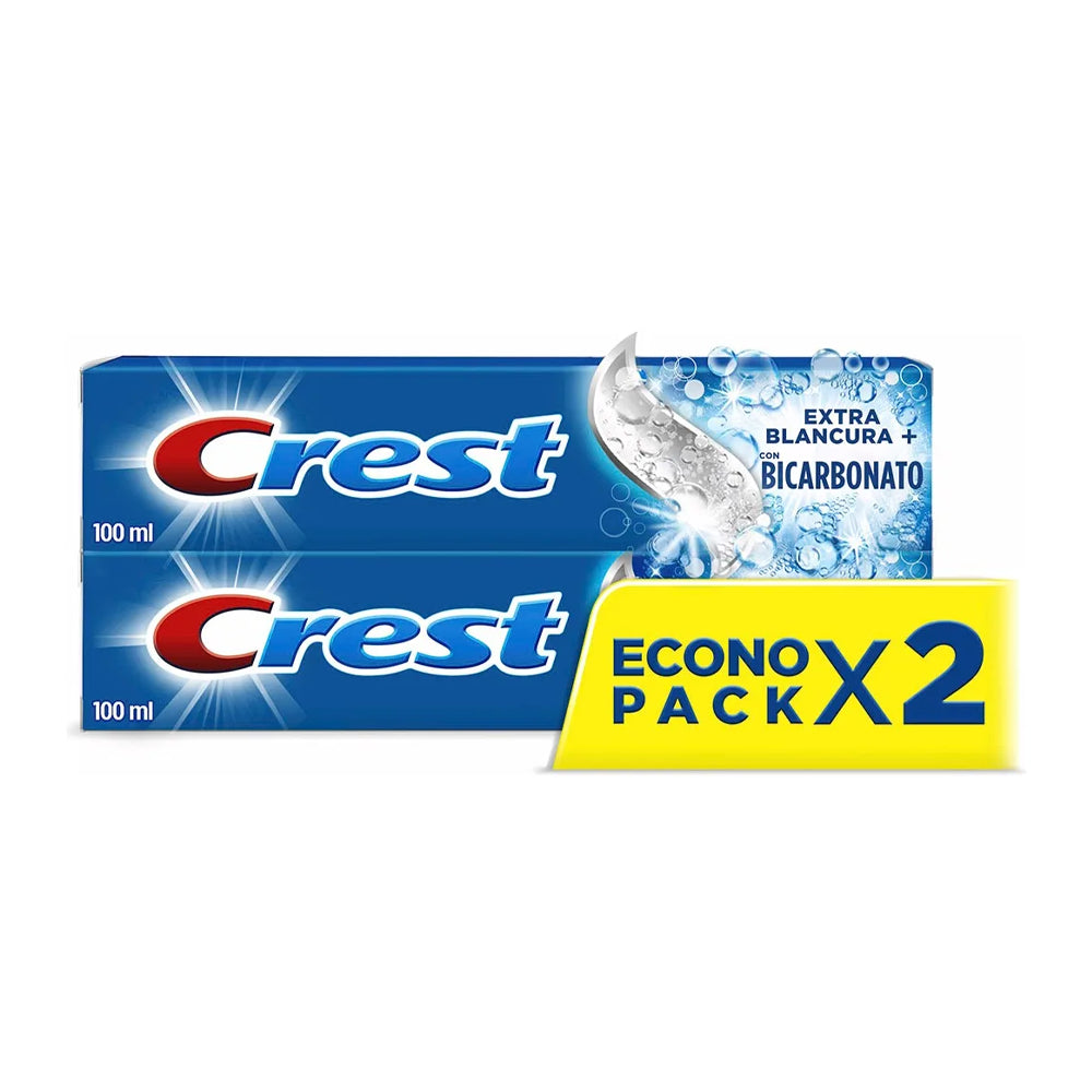 Pasta Dental Crest Extra Blancura + Bicarbonato, 2 Unidades (100 ml)
